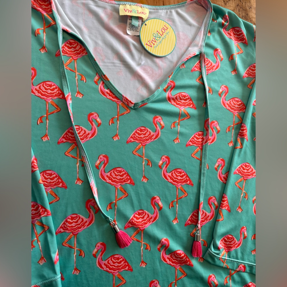 Viv & Lou Flamingo Swim Cover Up Tunic Dress NWT Tropical S/M Cruise Summer New - Picture 10 of 10